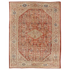 Antique Persian Sultanabad Rug in Red, Green, Blue, Taupe, and Cream