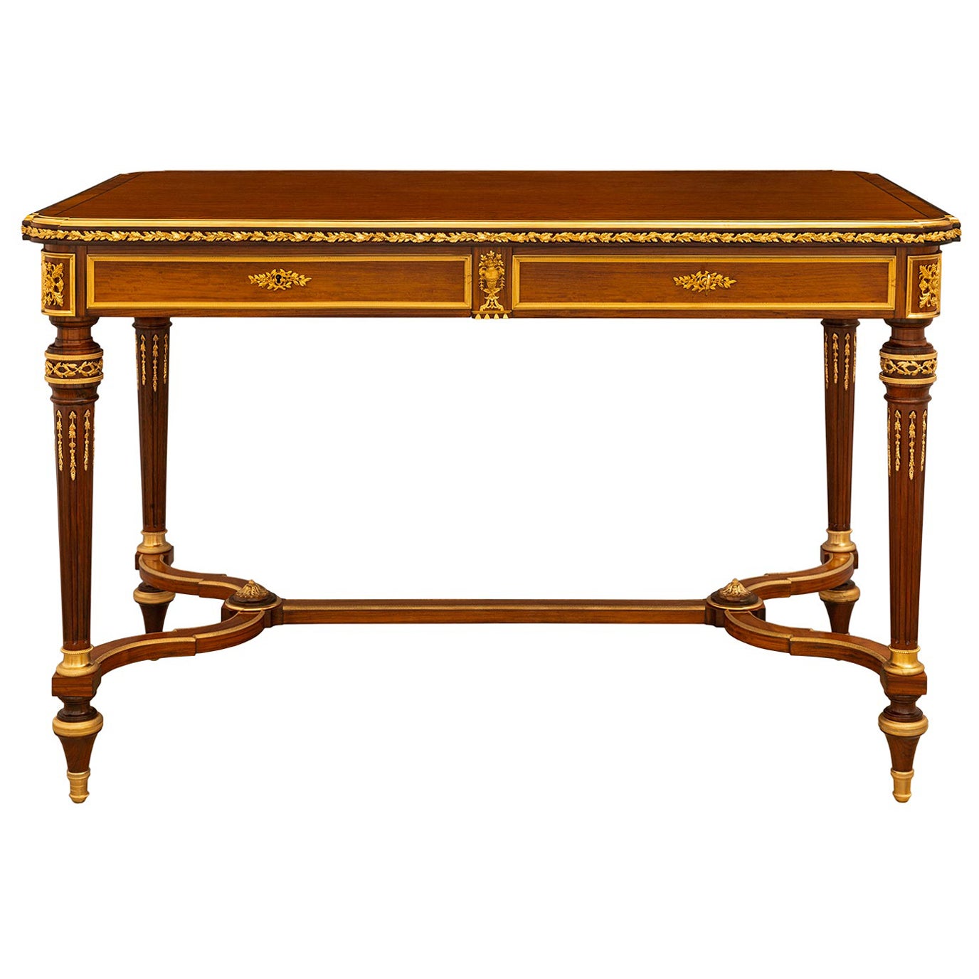 French 19th Century Louis XVI St. Mahogany, Kingwood, Satinwood, & Ormolu Desk For Sale