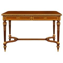 French 19th Century Louis XVI St. Mahogany, Kingwood, Satinwood, & Ormolu Desk