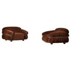 Pair of velvet Sesann Armchairs by Gianfranco Frattini for Cassina, Italy 1970s