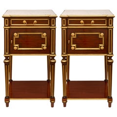 Pair Of French 19th Century Louis XVI St. Mahogany, Marble, & Ormolu Side Tables
