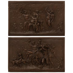 Pair Of French 19th Century Patinated Bronze Plaques, After A Model By Clodion