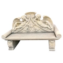 Amazing Italian Finely Carved Large Lime Stone Bench Garden Furniture