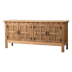 French 1950s Natural Oak Sideboard with Intricate Carved Panels