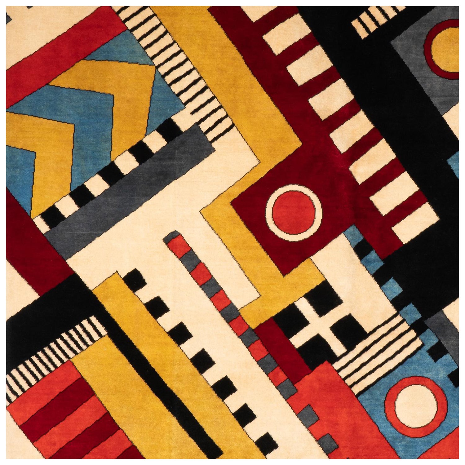 Rug,	or	tapestry	with	geometric	patterns and wool.	Contemporary	work. For Sale
