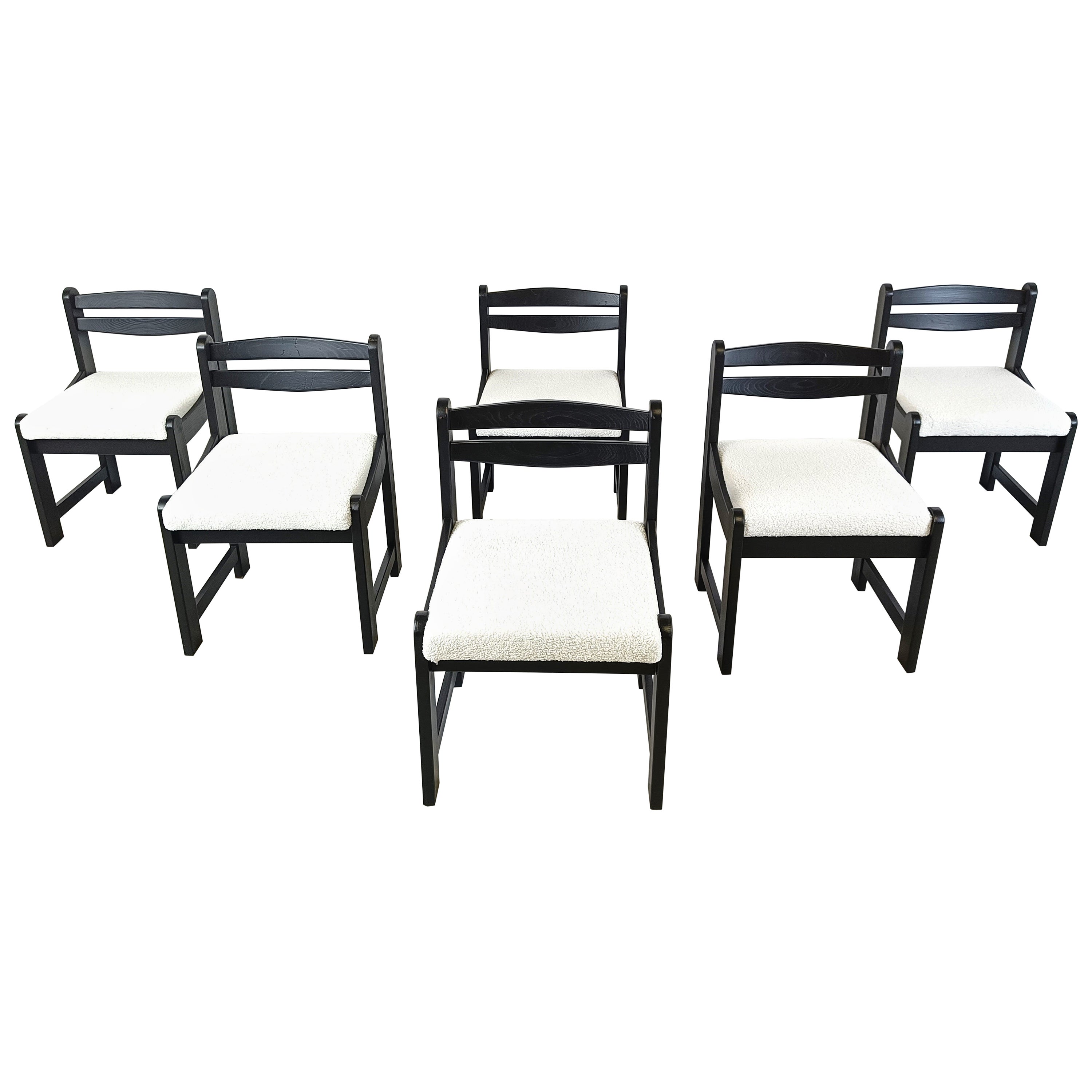 Vintage brutalist dining chairs, set of 6 - 1970s For Sale