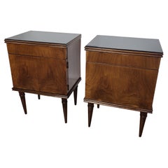 Vintage Pair of 1960s Italian Midcentury Nightstands Bed Side Tables in Wood Glass Top