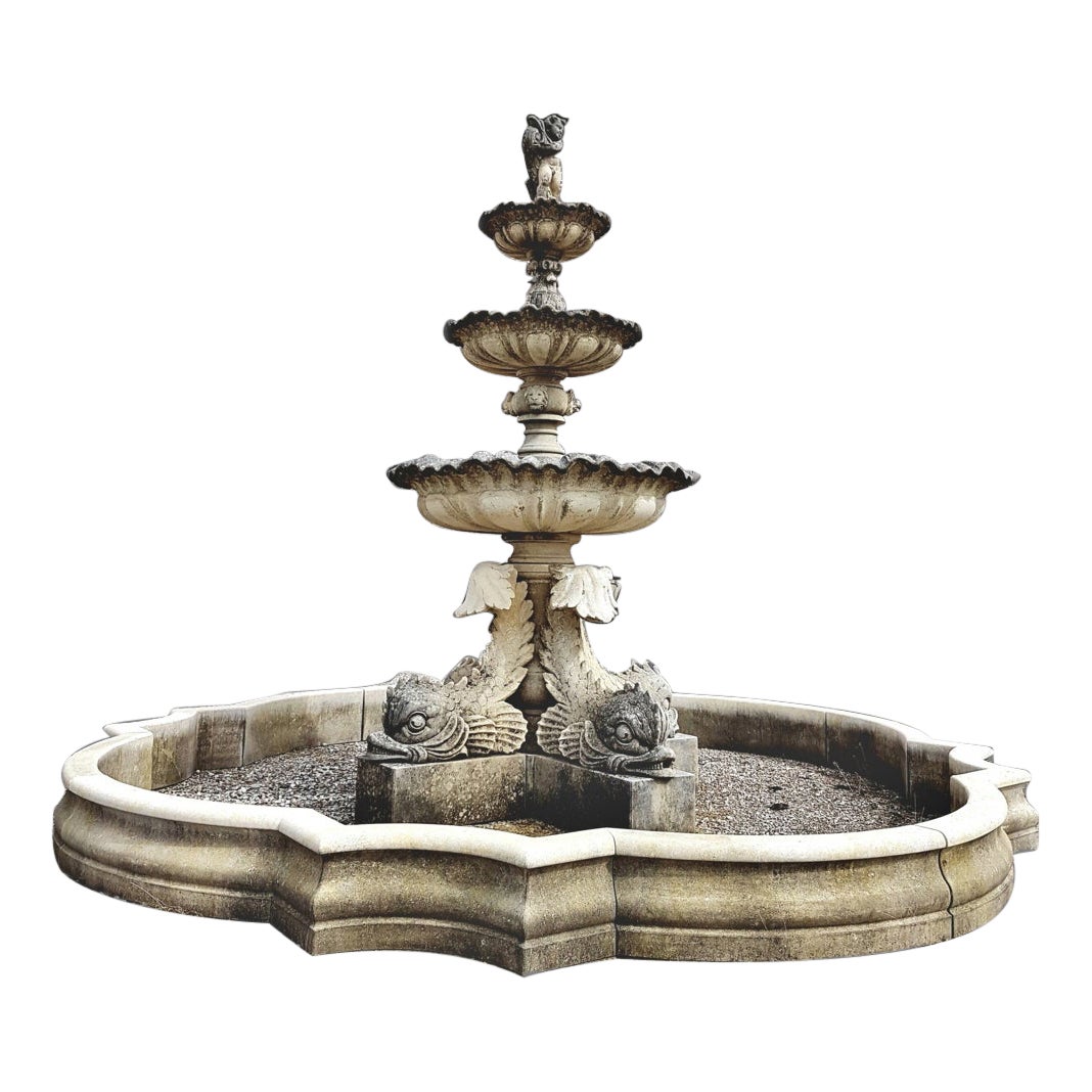 Monumental Italian Water Fountain with Delphine Sculptures For Sale