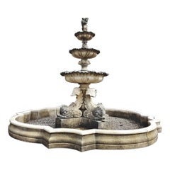 Monumental Italian Water Fountain with Delphine Sculptures