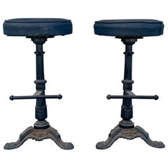 Early 1900s Antique Heavy Cast Iron Bar Stools- a Pair