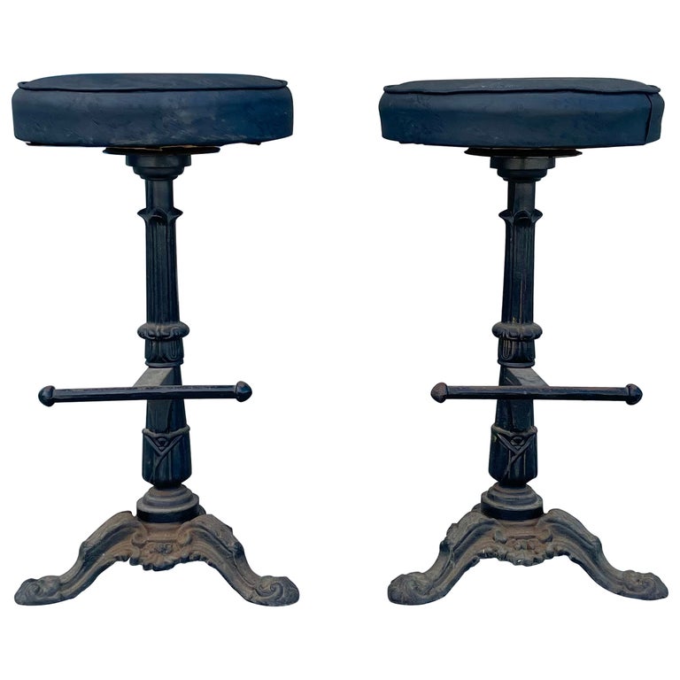 Early 1900s Vintage Heavy Cast Iron Bar Stools a Pair