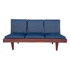 1960s Mid Century Walnut & Vinyl Sofa