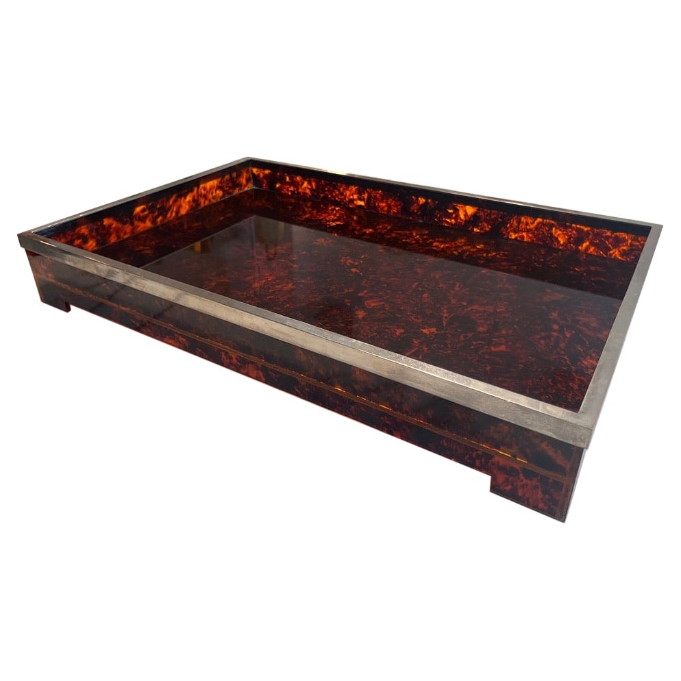 Vintage Tortoiseshell Lucite & Chrome Serving Tray by Willy Rizzo, Italy ca.1970 For Sale