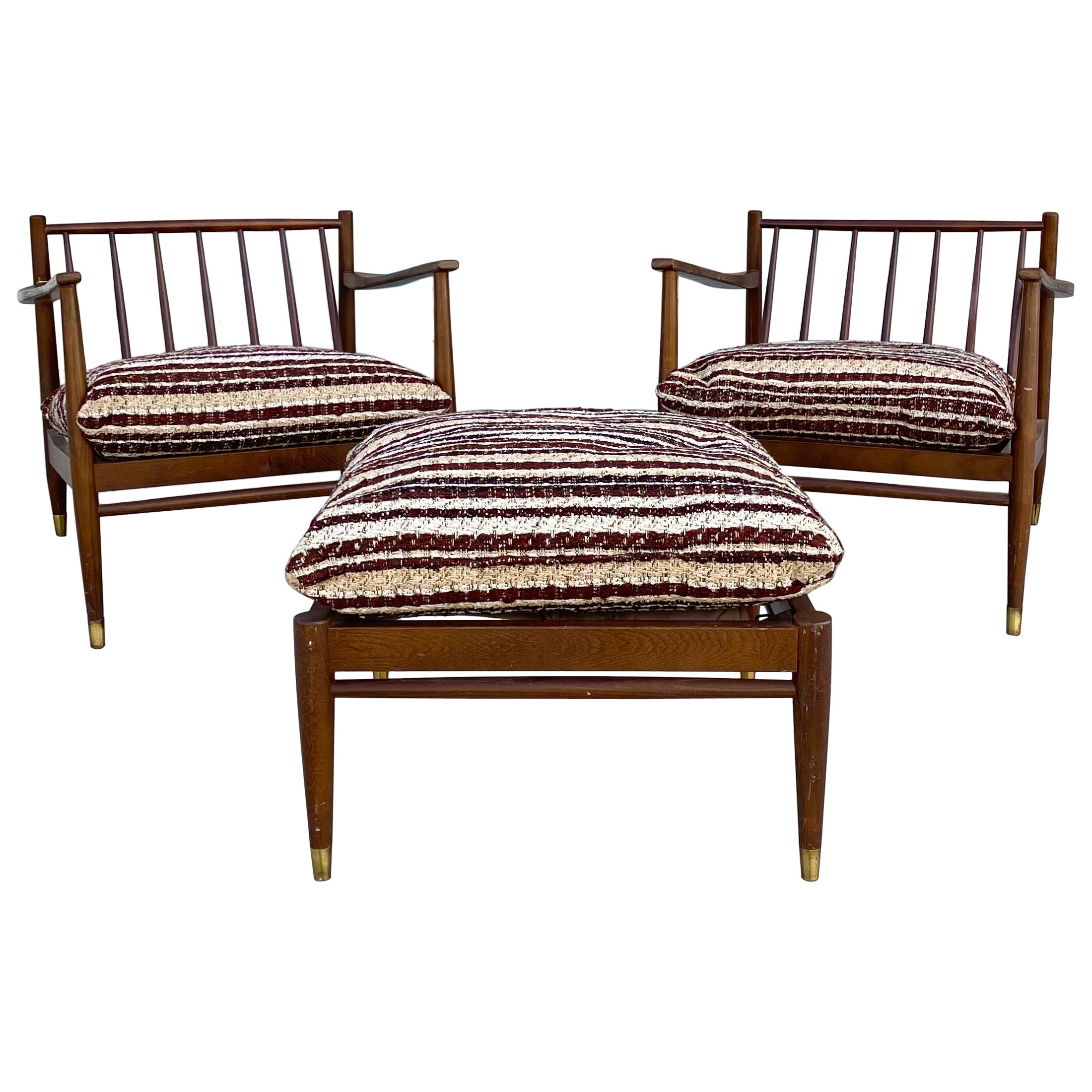 1960s Mid Century Walnut Slipper Lounge Chairs - Set of 3 For Sale