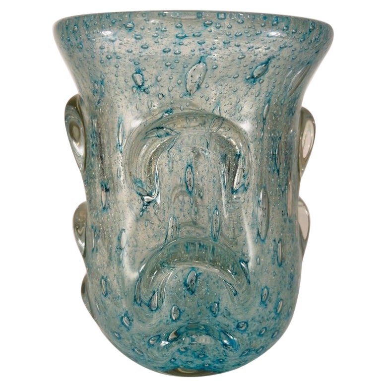 Dino Martens for Aureliano Toso Murano glass blue vase circa 1950. For Sale