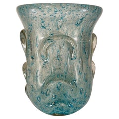Vintage Dino Martens for Aureliano Toso Murano glass blue vase circa 1950.