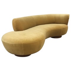 Retro Vladimir Kagan Style Serpentine Cloud Sofa in Camel Velvet
