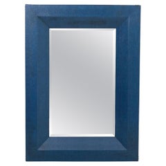 Blue Faux Leather Wrapped Mirror