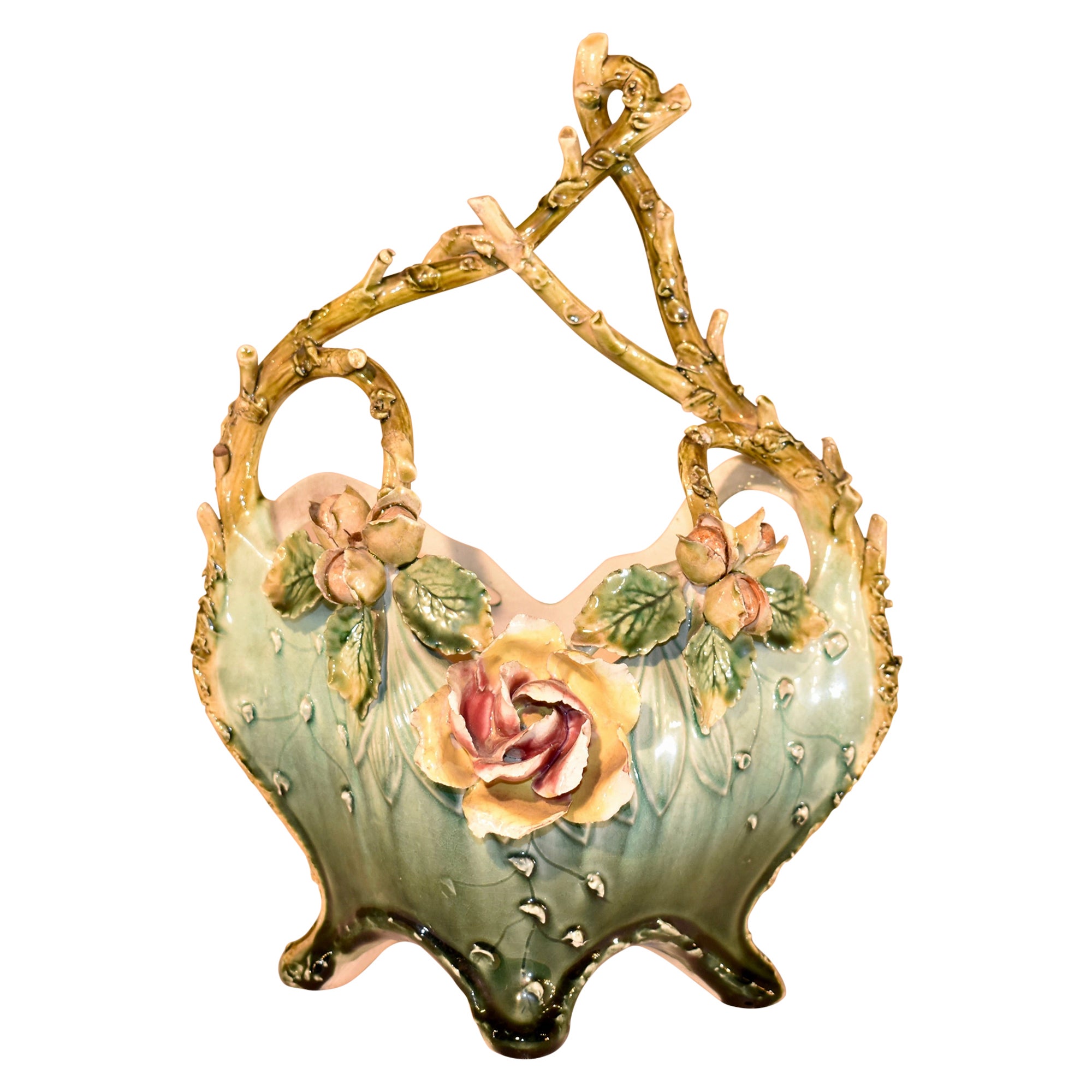 19th Century French Majolica Basket For Sale