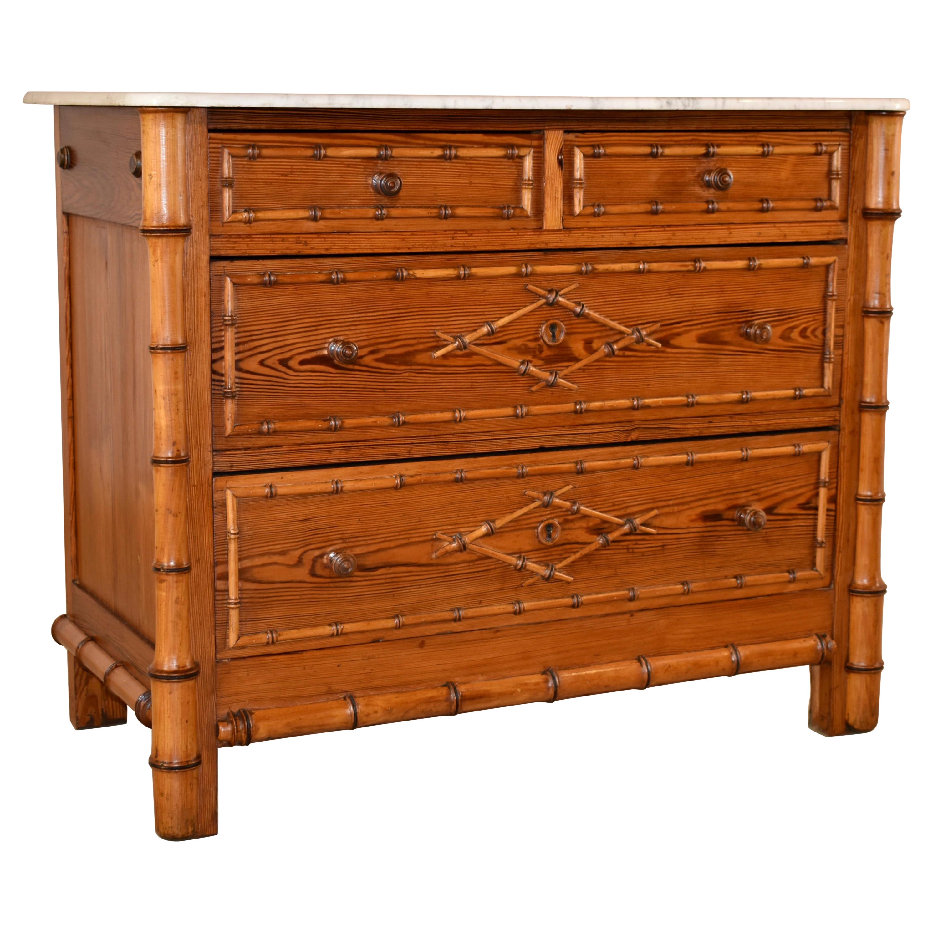 19th Century French Faux Bamboo Chest of Drawers  For Sale
