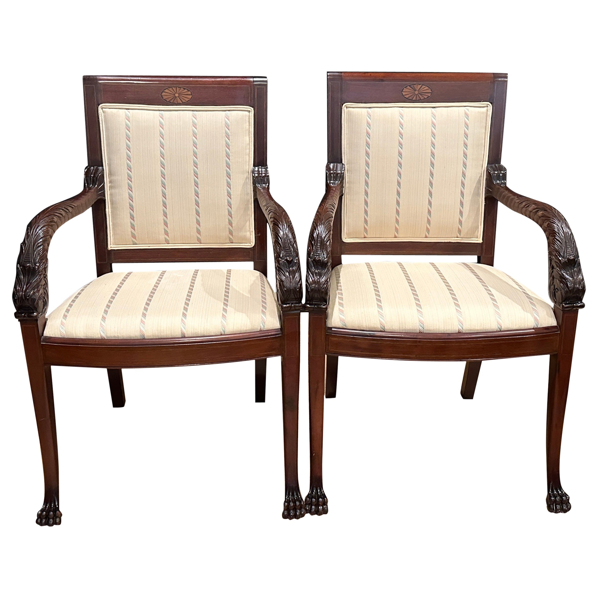 Pair Of Carved Mahogany Dolphin Form Armchairs