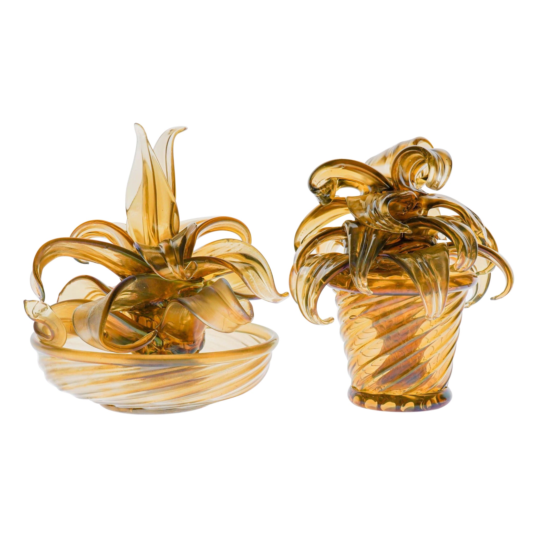 Napoleone Martinuzzi , Two Cactus in Murano iridescent Fume Vamsa Attribution For Sale