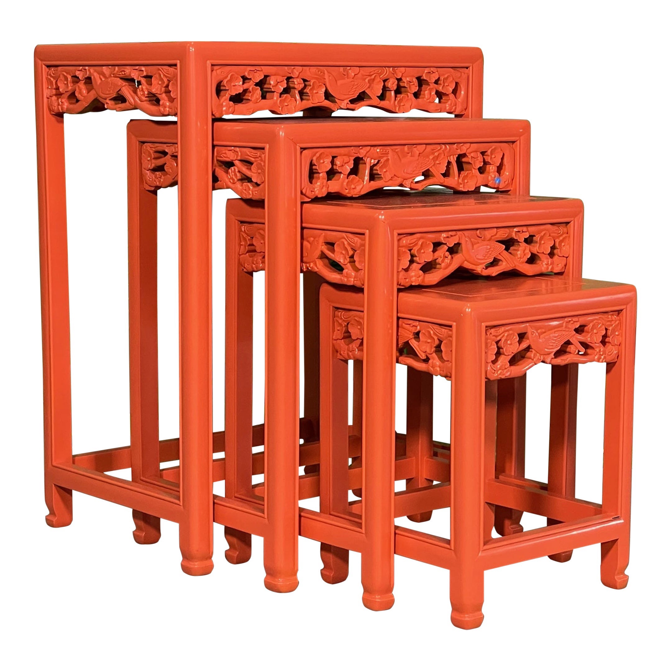 Asian Hand Carved Nesting or Stacking Tables For Sale