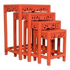 Retro Asian Hand Carved Nesting or Stacking Tables
