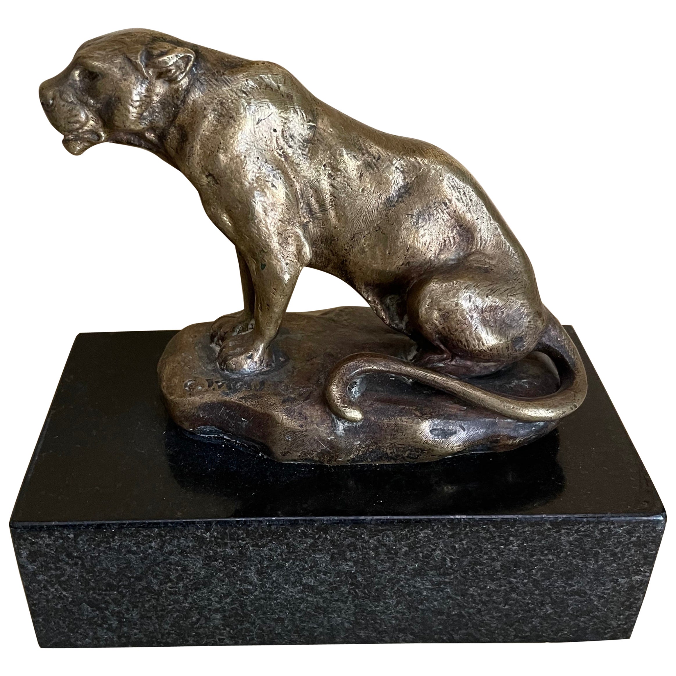 Vergoldete Panther-Skulptur aus Bronze von C. Masson
