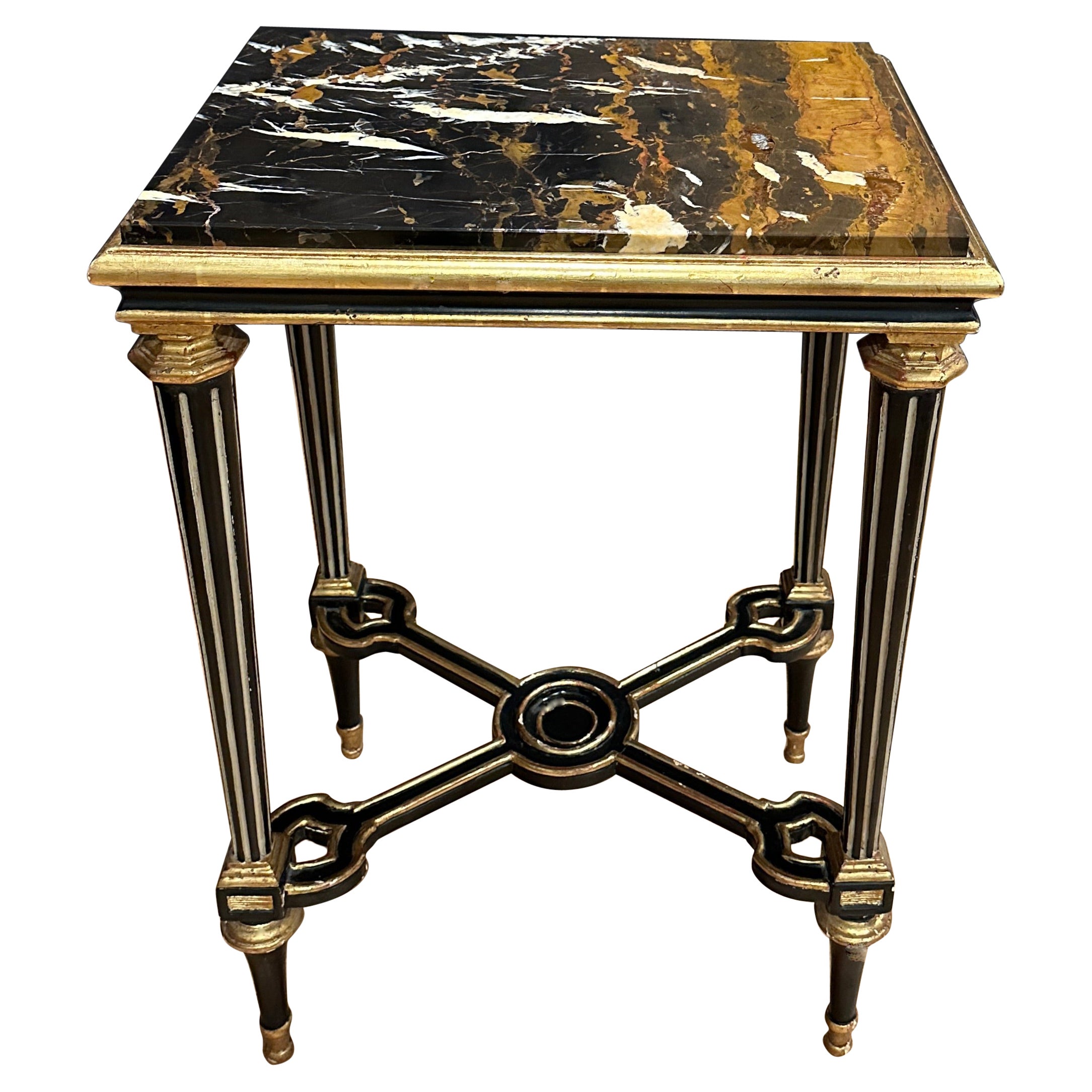 Marble Top Gilt And Ebonized Table For Sale