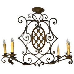 Antique French Wrought  Iron 6 Light Chandelier, Circa 1880.