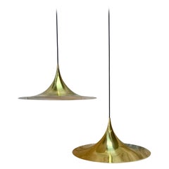 Mid Century Modern Italian Brass and Enamel Pendant Lights, a Pair
