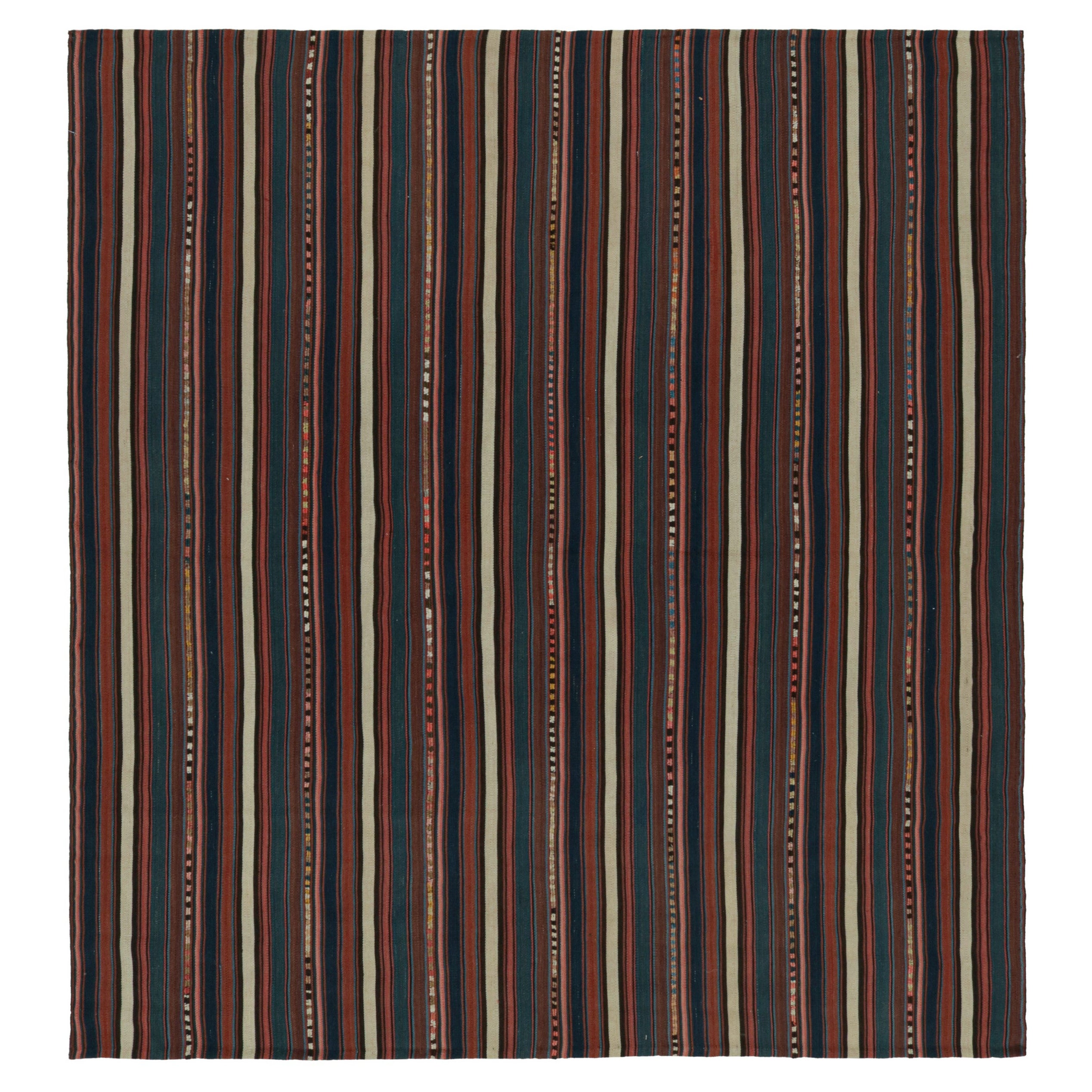 Vintage Afghani tribal Kilim Square Rug, with Vertical Stripes, from Rug & Kilim For Sale