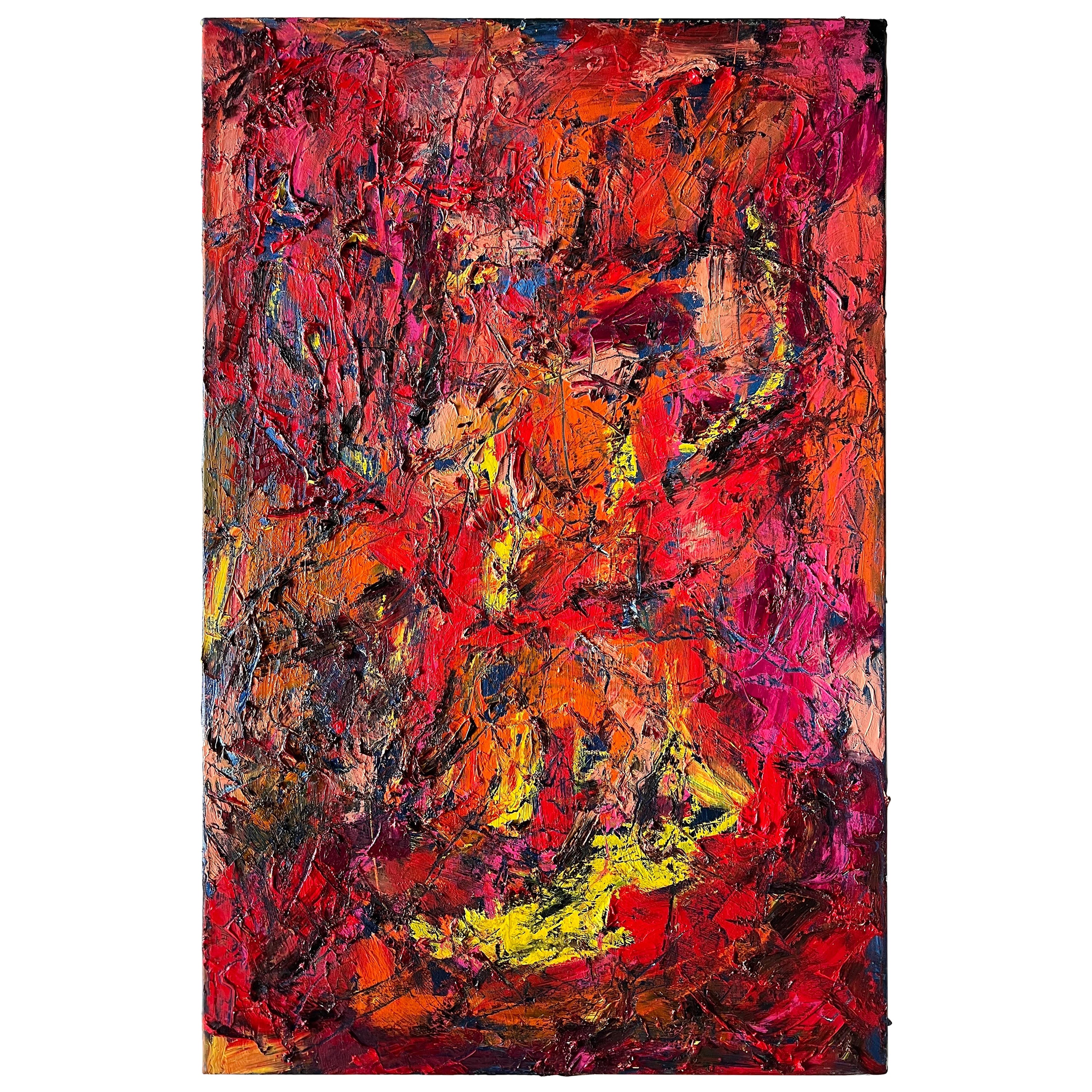 Peinture à l'huile abstraite rose et orange de l'artiste répertorié Norman Liebman