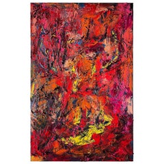 Pintura al óleo abstracta original rosa y naranja del artista cotizado Norman Liebman