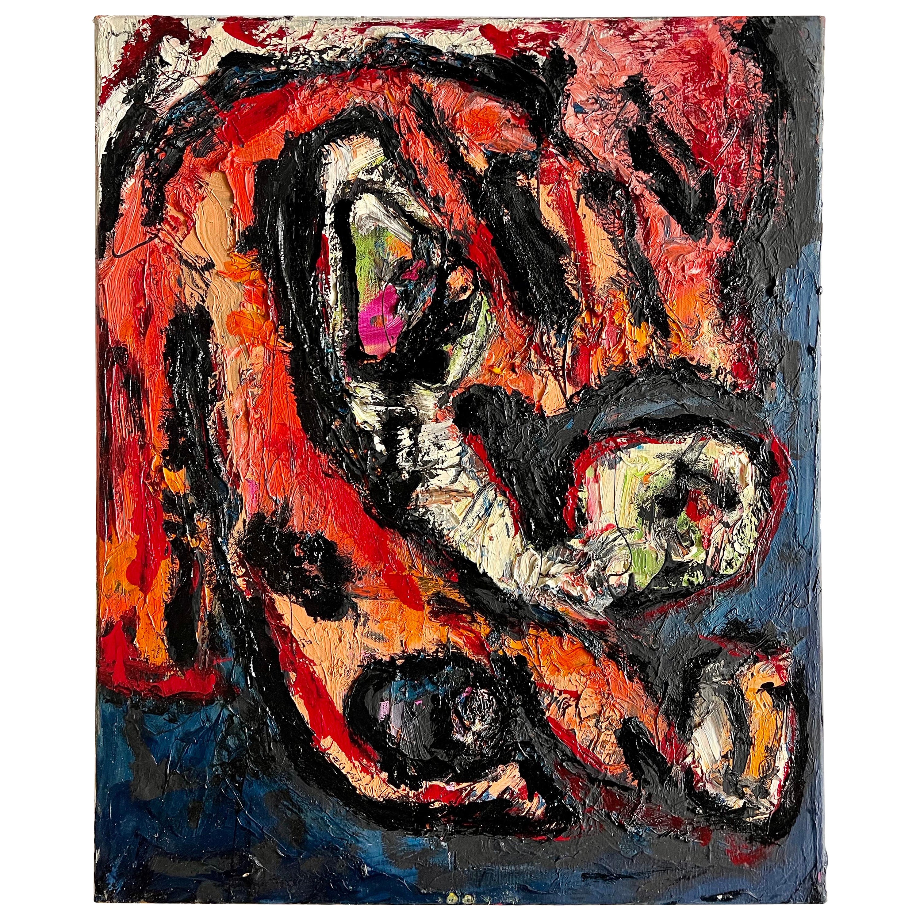 Peinture à l'huile abstraite originale en noir et orange de Norman Liebman en vente