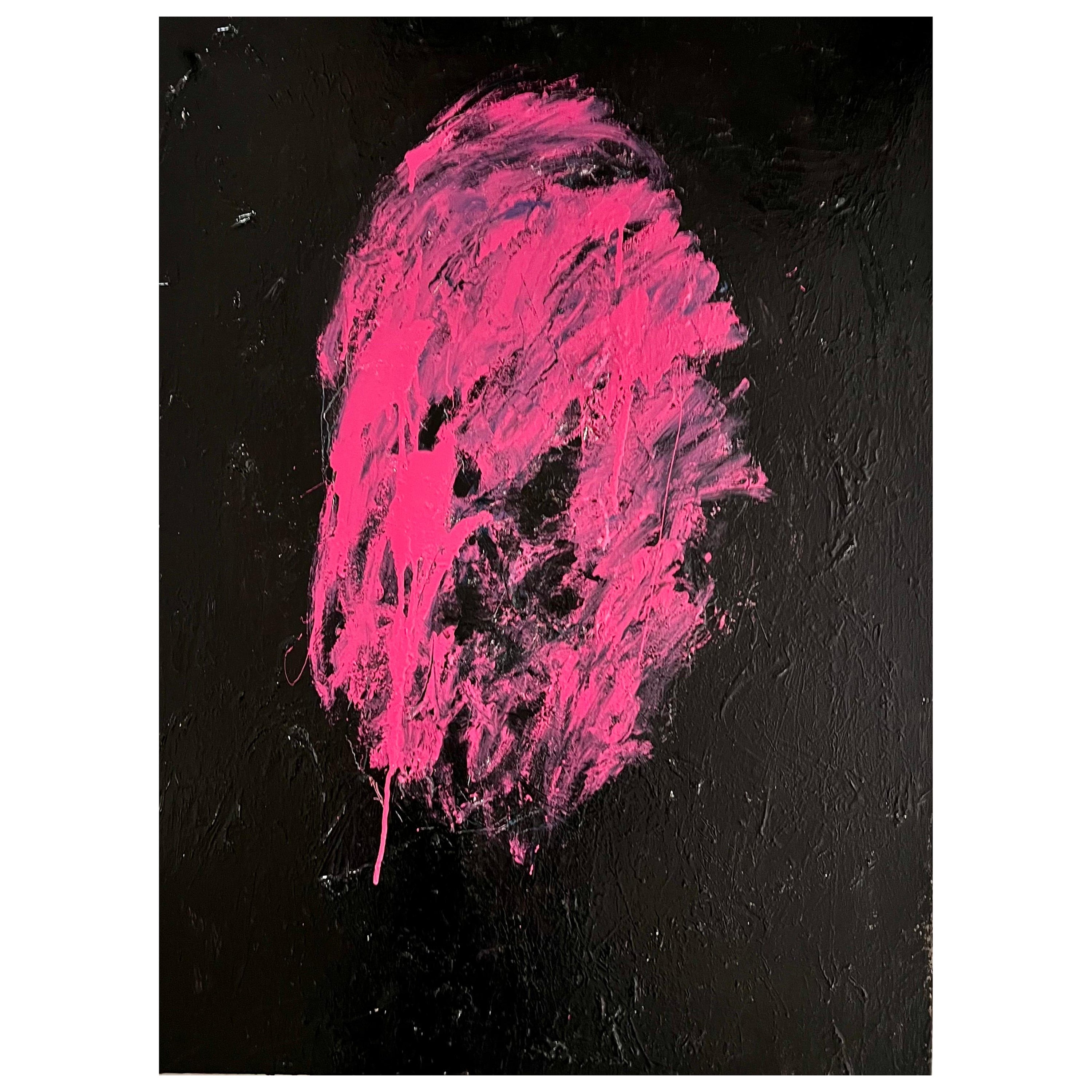 Large Original Pink and Black Abstract Oil Painting by Norman Liebman For Sale