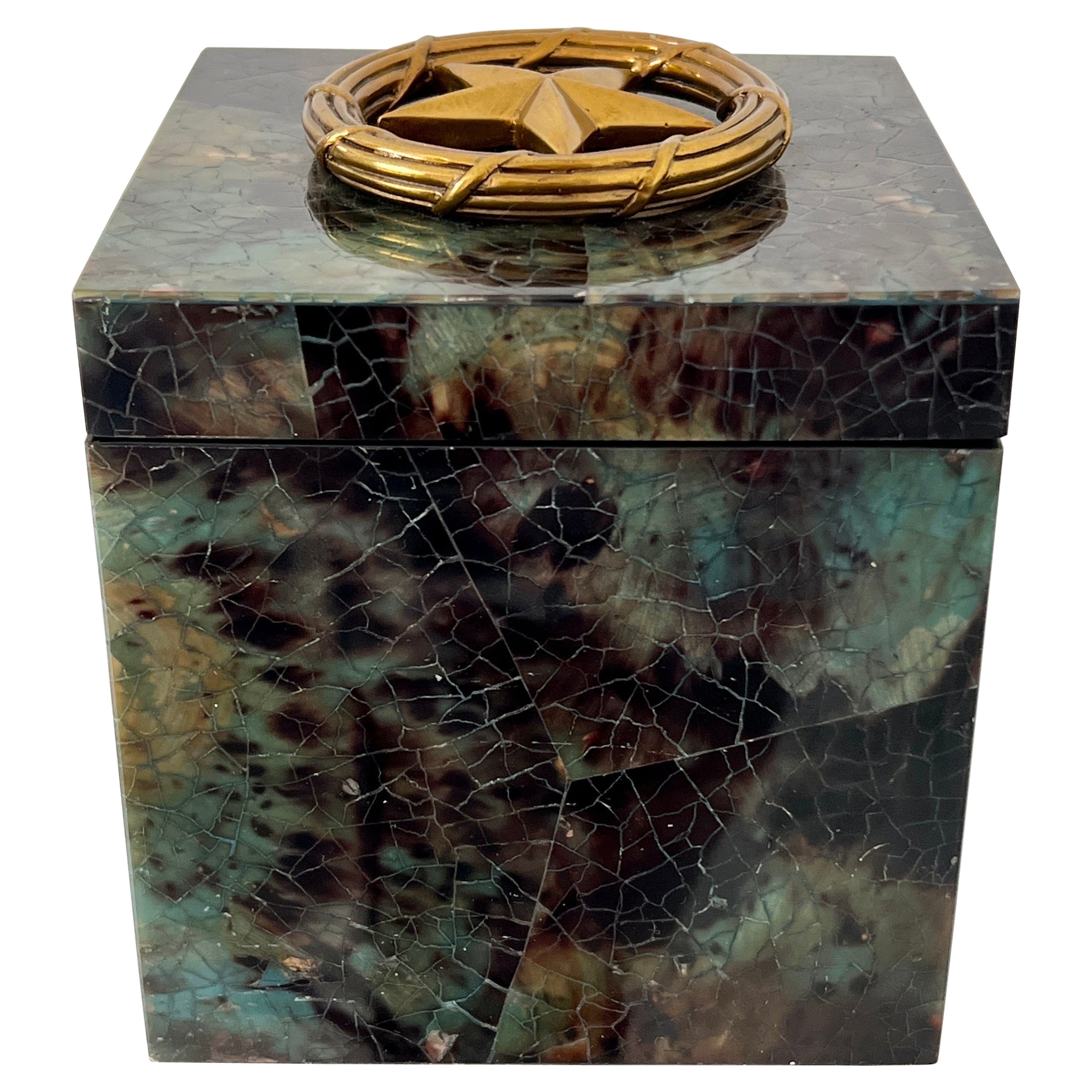Mosaic Green Penshell Box with Brass Accent by Maitland Smith