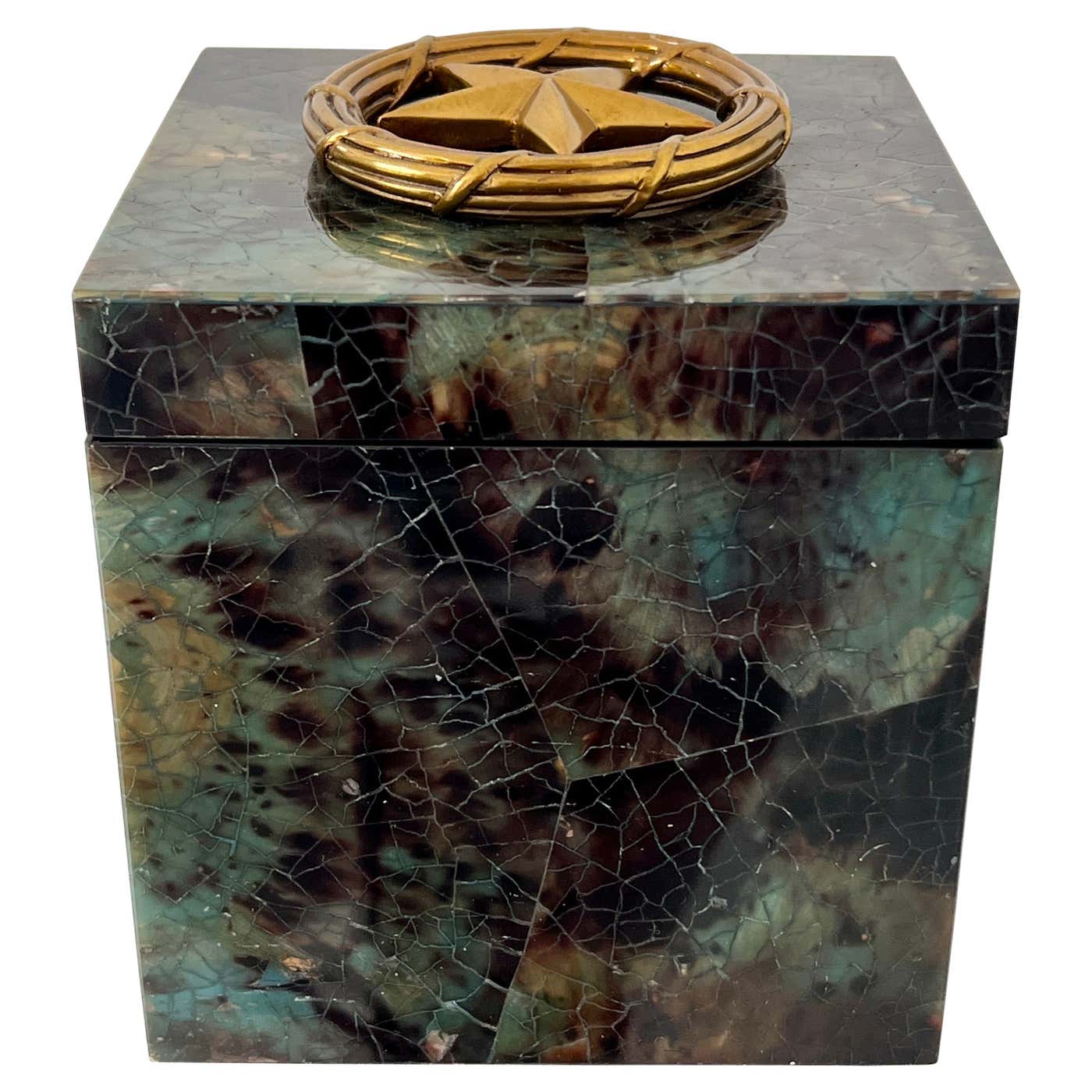Green Mosaic Penshell Box with Brass Accent by Maitland Smith For Sale ...