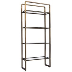 Paul M. Jones Large Etagere à 4 étagères en laiton massif et verre