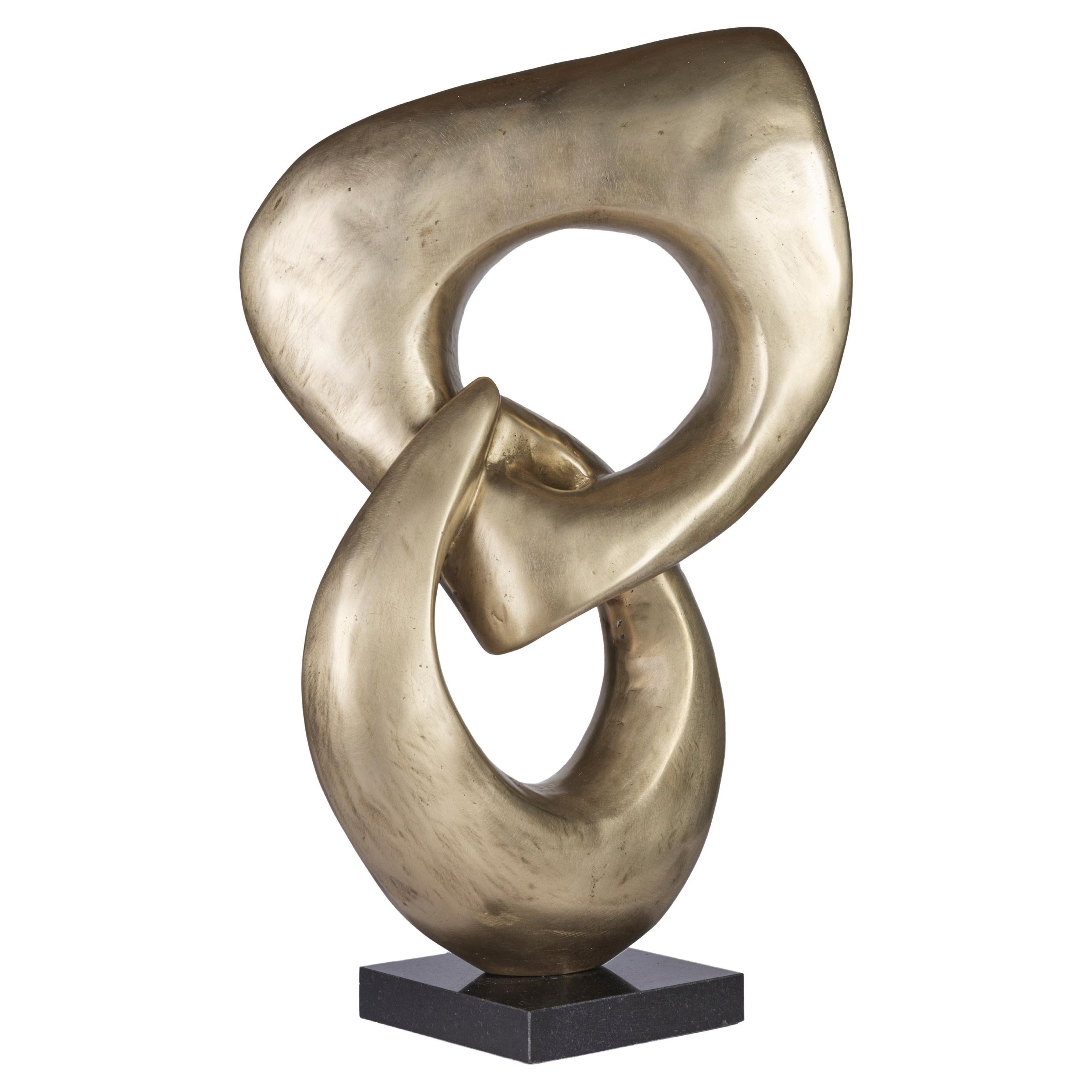 Two Rings- Contemporary Italian Gold Patinated Bronze Abstract Modern Sculpture  en vente