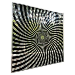 Turner Retro Op Art Black and White Pinwheel Pop Art Mirror in Aluminum Frame