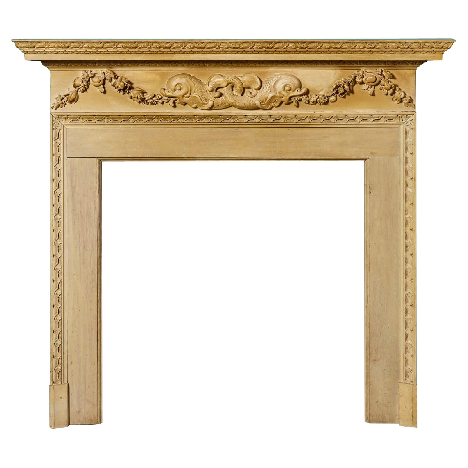 Reclaimed Neoclassical Style Fireplace with Dolphin Frieze For Sale