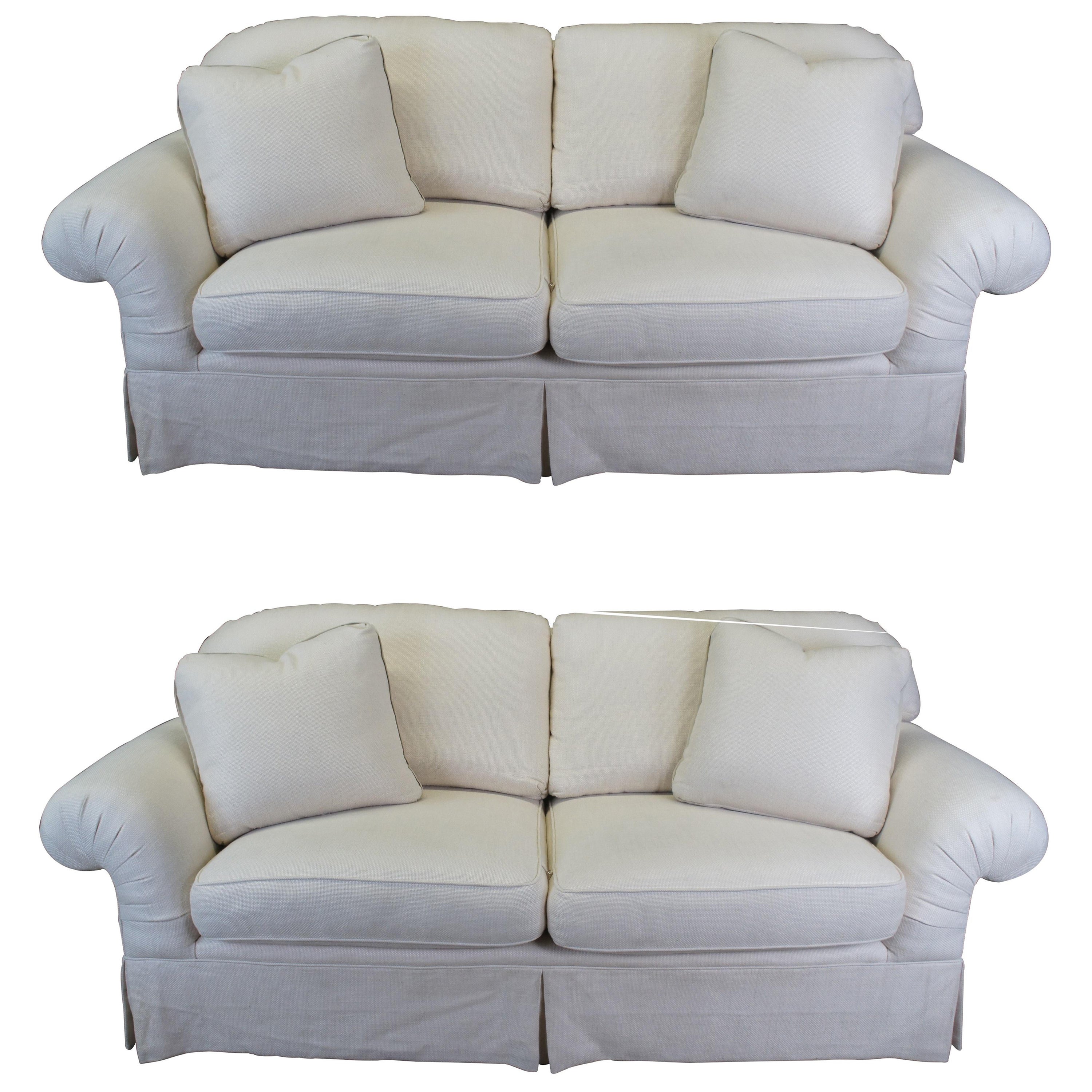 2 Contemporary Overstuffed Cotton Upholstered Rolled Arm Lounge Sofa Couch 90" For Sale