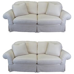 Vintage 2 Contemporary Overstuffed Cotton Upholstered Rolled Arm Lounge Sofa Couch 90"