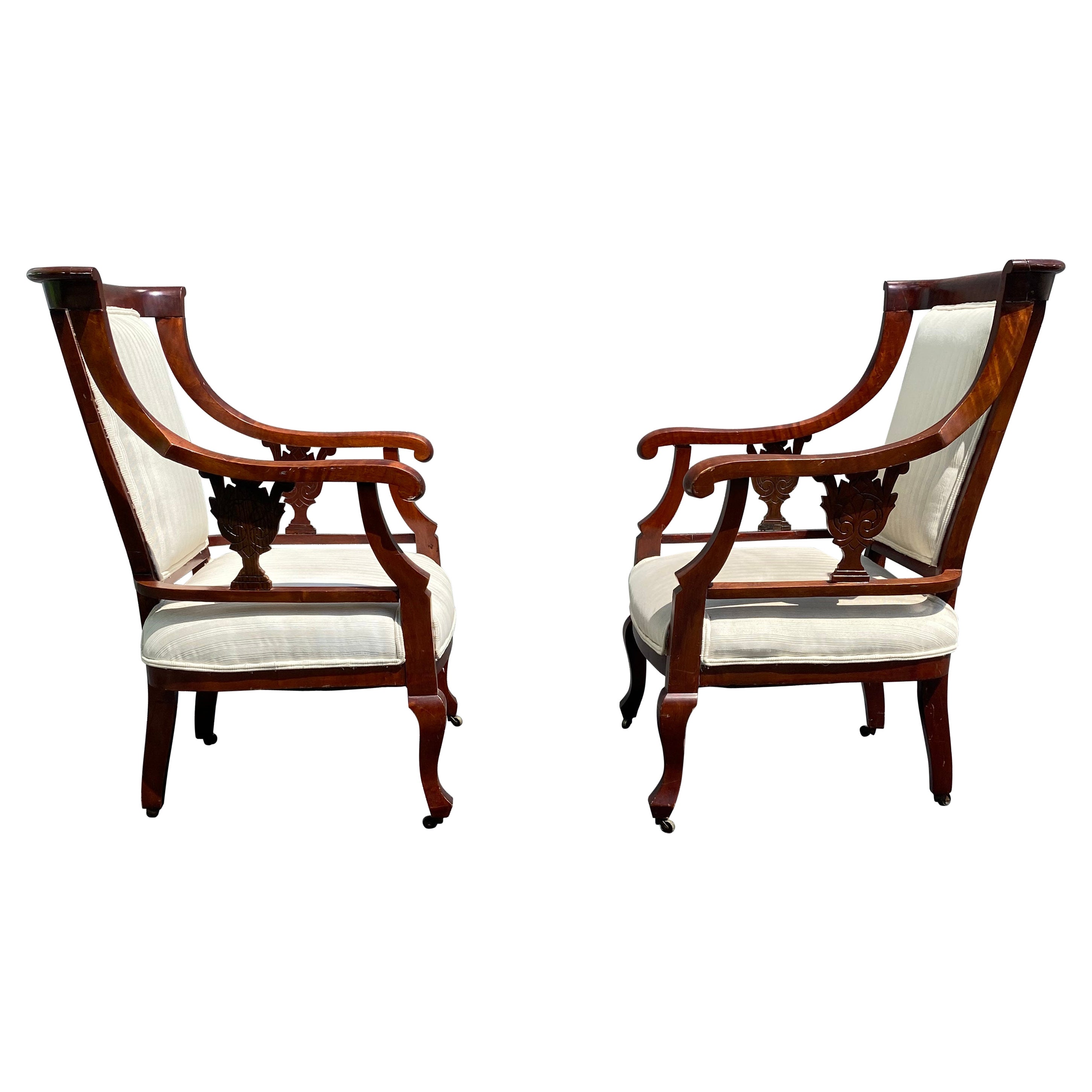 19th Century Mahogany Library Chairs on Castors, Set of 2  For Sale