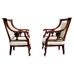 Antique 19th Century Mahogany Library Chairs on Castors, Set of 2 