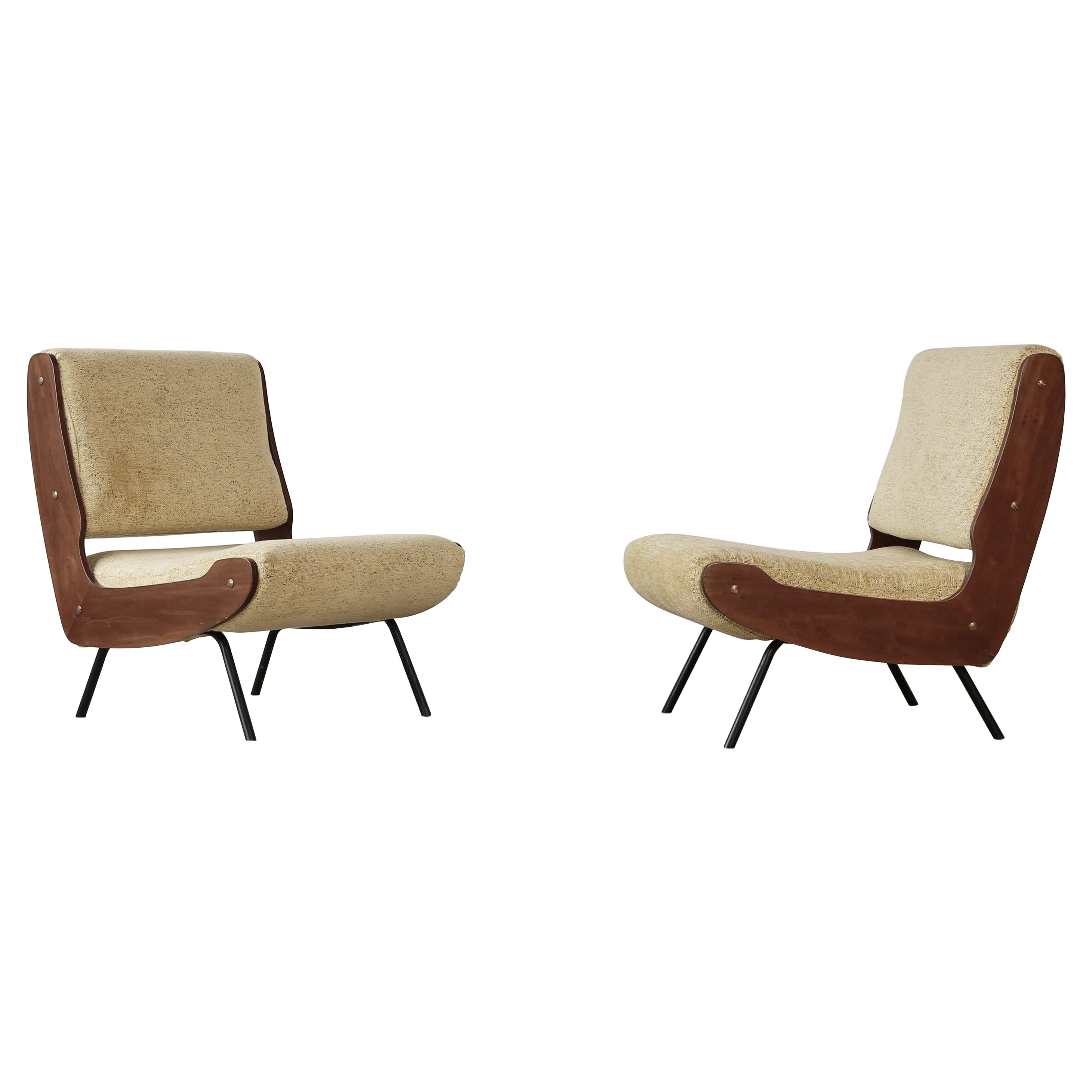 Gianfranco Frattini 836 Lounge Chairs, Cassina, Italy, 1950s For Sale