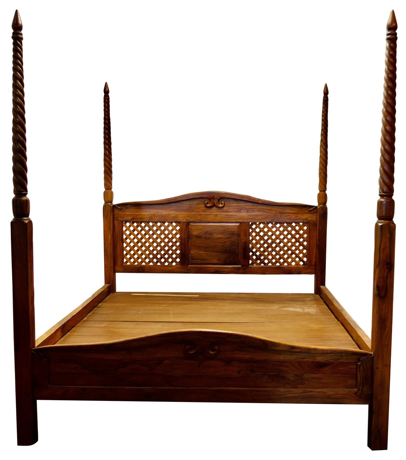 Raj Style Colonial Carved 4 Poster Bed, Super King Size   