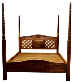 Raj Style Colonial Carved 4 Poster Bed, Super King Size   
